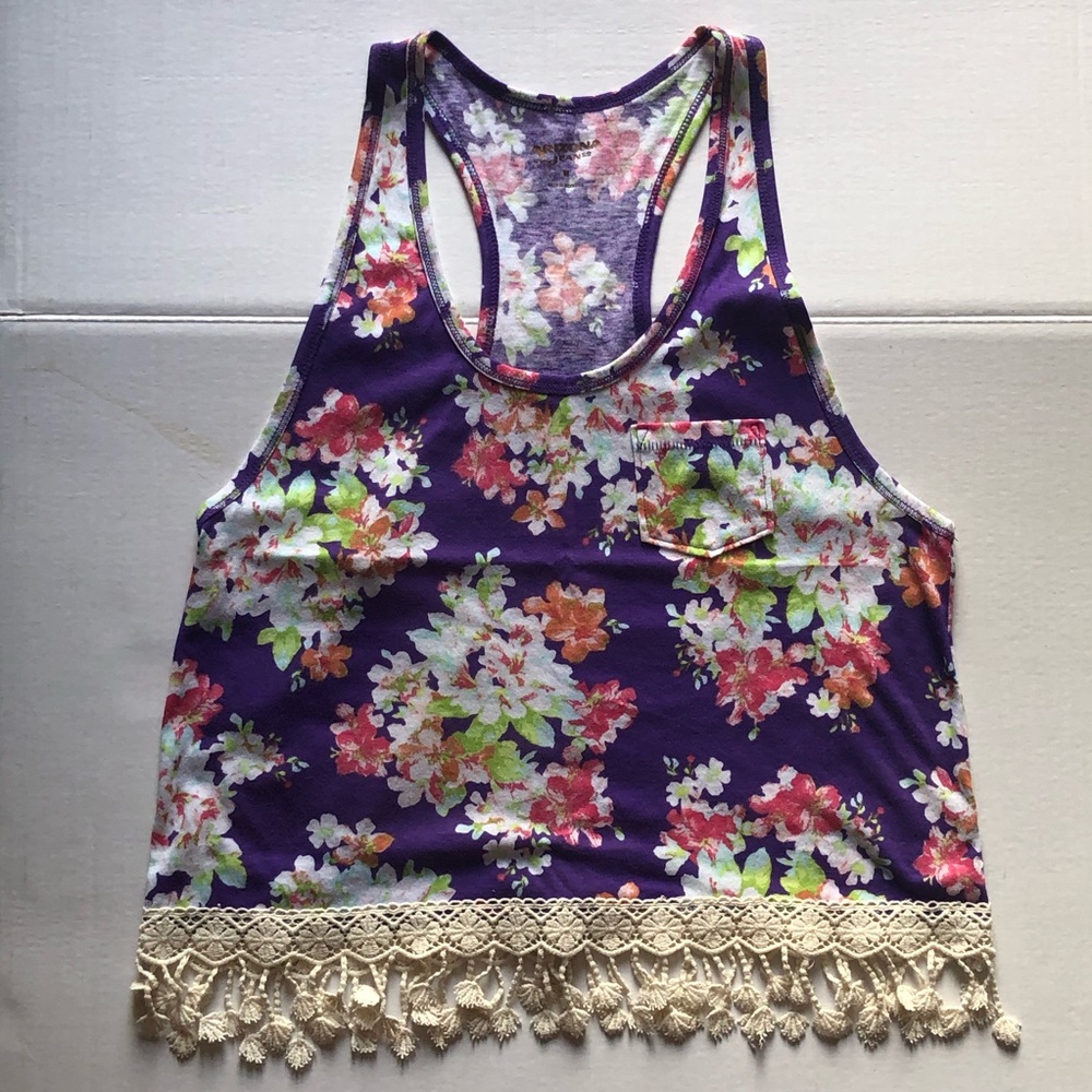 Arizona Jean Company Purple Racer Back Tank Top With Fringe
